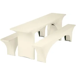 Gräfenstayn® Leopold Stretch - Biertischhussen-Set 3tlg. für Bierzeltgarnitur - 50cm oder 70cm Tischbreite - mit Öko-Tex Siegel Standard 100 : "Geprüftes Vertrauen (Creme, 50x220)