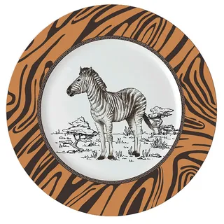 Genevieve Lethu 544004 Flacher Teller Ø 27 cm Porzellan – Kollektion Tanganyika – Farbe Weiß-Braun/Dekor Zebra