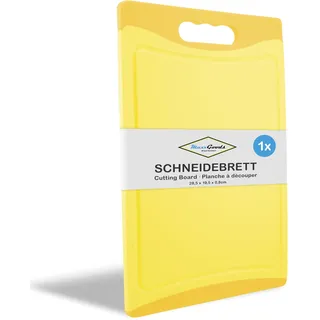 MaxxGoods Schneidebrett Kunststoff mit Saftrille & Griff - Antibakteriell - Hackbrett, Kunststoffbrett beidseitig verwendbar, Spülmaschinenfest - Gelb, 28x19,5x0,8cm