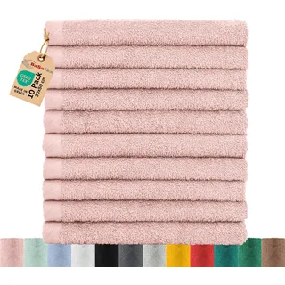 BaSaTex - Handtuch Set für Gäste 10er Pack - Frottee-Handtücher mit Aufhängeschlaufe aus weicher Baumwolle in 30x50cm - Waschtücher für Gäste Öko-Tex Standard 100 Zertifiziert - Altrosa