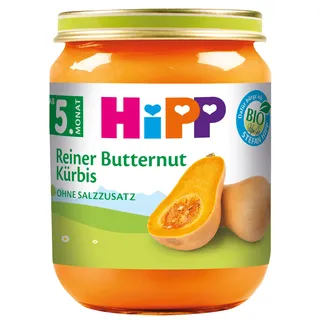 HiPP Bio Butternut-Kürbis (6 x 125g), für Babys ab 5. Monat, ohne Salzzusatz, das Gemüse-Gläschen ideal zum Beikoststart, in bester Bio-Qualität