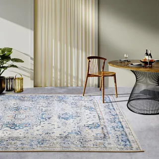 Villeroy & Boch Rene Blau, (creme,blau), B:160cm H:3mm L:235cm, Polyester, Polypropylen, Teppiche, Outdoorteppich, Outdoor, Flachgewebe, wetterfest, Balkon, Garten, Klassisch, Terrasse