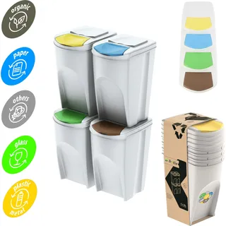 Mülleimer- 4er Set Mülltrennungssystem - Set aus 4x35L Abfalleimern in Weiß Farbe zum Stapeln Kompakt Biomülleimer modulare und Licht Einfache Sortierung des Hausmülls Kunststoff - Weiß