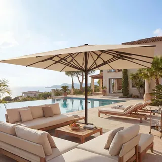 Gastronomie-Luxus-Sonnenschirm HWC-D20, XXL-Schirm Marktschirm, 5x5m (Ø7,2m) Polyester/Alu 90kg creme - Beige