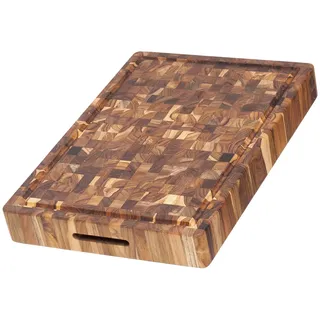 Teakhaus Butcher Block Schneidebrett Holz mit Saftrille extra dick | 52 x 36 x 6,4cm | FSC zertifiziertes, robustes Stirnholz Schneidebrett | Dickes Teak-Holzbrett Küche für glatte saubere Schnitte