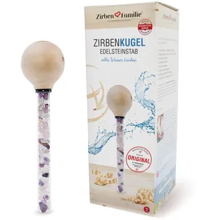 Zirben Familie Zirben Familie® Original ZirbenKugel Edelsteinstab | für Edelsteinwasser mit 3 Edelsteinen | Verleiht dem Wasser eine besondere Note | Kompatibel mit 1 Liter Karaffe der Zirben Familie