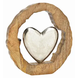 Dekoherz , Silberfarben , Holz, Metall , Mangoholz , Herz , 28x29x5 cm , zum Stellen , Dekoration, Dekofiguren & Skulpturen, Dekoobjekte