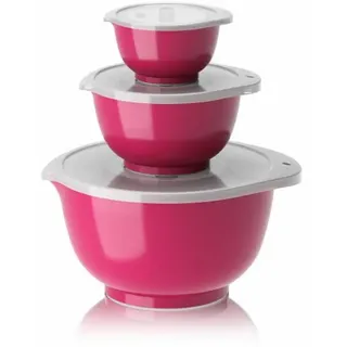Rosti Margrethe Schüssel Set, Rührschüssel Set, 6-Teilig mit 3 Rührschüsseln und 3 Deckel, Teigschüssel aus Recycelbarem Kunststoff, 0,25 Liter, 0,75 Liter und 3 Liter, Beetroot
