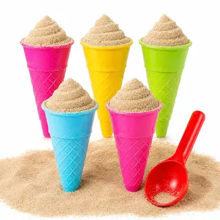 6-Teiliges Sandspielzeug Eistüten Set für Sandkasten & Strand Kinder | Bunte Eisförmchen mit Schaufel & Eiswaffeln, Leichtes Sandförmchen Outdoor Sommer Kit, Plastik Strandspielzeug zum Basteln