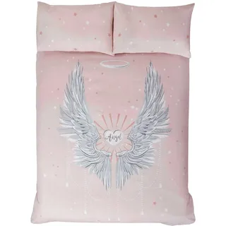Rapport Home ANGELW-King-BLSH Rapport Bettwäsche-Set mit Engelsflügeln, glitzernd, Sterne, Kingsize-Bett, Bettbezug und Bettwäscheset, Bl, Baumwoll-Polyester-Jersey, Rose, Size