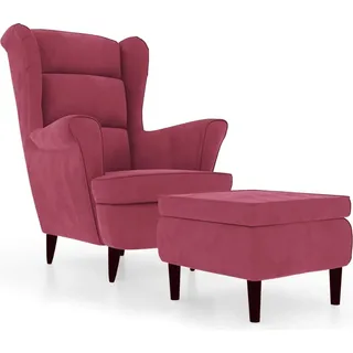 vidaXL Ohrensessel mit Hocker Weinrot Samt - Rot