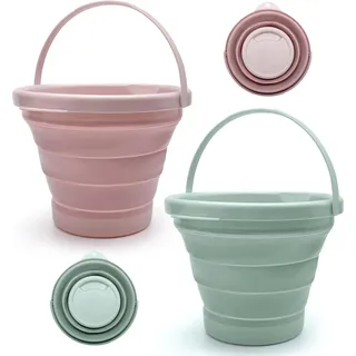 5 Liter Silikon Faltbare Eimer - Für Zuhause, Strand, Camping, Angeln und Reisen - Blau und Rosa