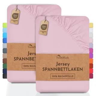 NatureMark 2er Pack Kinder Jersey Spannbettlaken, Spannbetttuch 100% Baumwolle in vielen Größen und Farben MARKENQUALITÄT ÖKOTEX Standard 100 | 70x140 cm - rosa