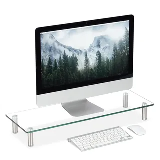 Relaxdays Bildschirmständer TV-Aufsatz 70 x 24 cm Transparent Glas