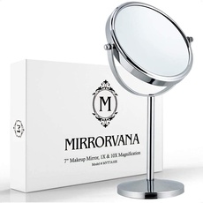 Mirrorvana Spiegel mit 10-facher Vergrößerung, runder Spiegel für Badezimmer, Tischspiegel für Make-up mit 360-Grad-Rotation, 10-Fach und 1-facher Vergrößerung, 18 cm