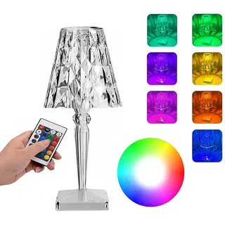 KEAGAN LED Kristall Tischlampe, Akku Tischlampe, Farbwechsel Nachtlicht, Acryl Diamant Nachttischlampe, Touch Fernbedienung 2000 mAh 16 Farbmodus, USB-C Aufladung, RGB Farbwechsel