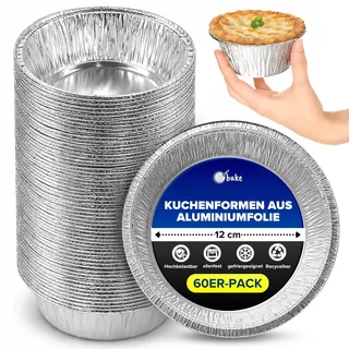ebake Aluminium kuchenform Rund aus – 12 x 4cm (60 Stück) Riutilizzabile und Einweg Einzelne tarteform – Mehrzweck Pie form aus Folie für Pukka Pie, Steak Pie, Pot Pie, Braten und Desserts