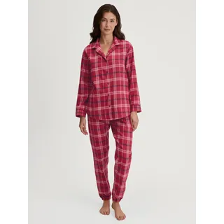 Schlafanzug CALIDA "Holiday Dreams", Damen, Gr. L (48/50), deep rot, Flanell, Obermaterial: 100% Baumwolle, bequem lang, ohne Ausschnitt, Homewear-Sets Schlafanzug, weich, bequem, Flanell-Qualität, Karo-Design, Langarm