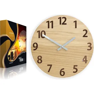 ModernClock, Wanduhr, Wohnzimmer, 33cm, große Wanduhr aus Eiche, Amadus copper 33cm - Kupfer, Weiß