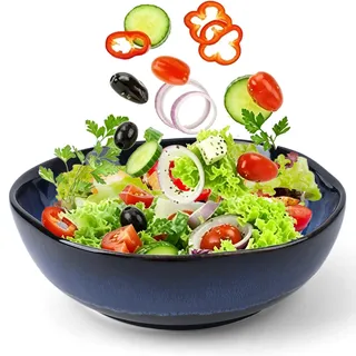 Salatschüssel aus Keramik 1400ML Gross Salatschüssel, Porzellan Salatschalein Blau – 22.5cm, Müslischale Porzellan Suppenschale, Servierschüssel, für Spülmaschinengeeignet und Mikrowellenfest