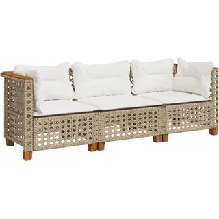 vidaXL Gartensofa mit Kissen 3-Sitzer Beige Poly Rattan - Beige