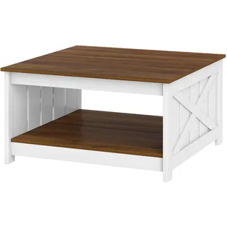FANTASK 2 Ebenen Couchtisch, 78 x 78 cm, Quadratischer Wohnzimmertisch mit offenem Fach, Sofatisch Teetisch für Wohnzimmer (rustikales Braun + Weiß)
