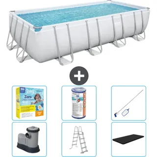 Bestway Rechteckiges Power Steel-Schwimmbecken – 549 x 274 x 122 – Grau – inklusive Pumpe – Leiter – Abdeckung Wartungspaket - Filter - Reinigungskit