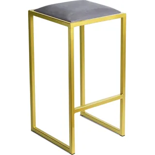 FERRO Barhocker 64 cm Gold - Grau – Moderner Metall Barstuhl ohne Lehne im Loft-Stil mit Gepolstertem Sitz - Gold, Grau