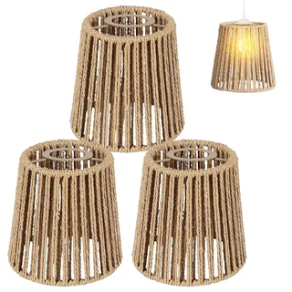 Boho Rattan Lampenschirm Klein, 3 Stück Lampenschirm Rattan, E27 Lampenschirme, Papierlampenschirm für Stehlampe, Tischlampe, Pendelleuchten, Spiegelleuchten, Hängelampenschirme, 14 x 14 cm
