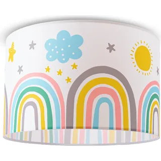 Deckenlampe Kinder Pendelleuchte Kinderzimmer Stoffschirm Rund Bunt Baby E27 - Bunt