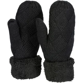 Stylebreaker Strickhandschuhe Fäustlinge mit Rauten Muster und Fleece Schwarz