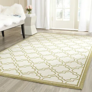 SAFAVIEH Geometrisch Teppich für Wohnzimmer, Esszimmer, Schlafzimmer - Amherst Collection, Kurzer Flor, Elfenbein und Hellgrün, 91 X 152 cm