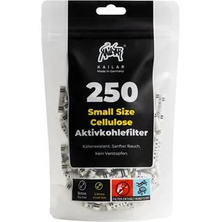 KAiLAR 250 WHITE Cellulose Aktivkohlefilter Slim (6 mm) mit veganer Aktivkohle aus Kokosnussschalen | Für ein schadstoffärmeres und sanftes Raucherlebnis ohne zu verstopfen (Kälteresistenz)