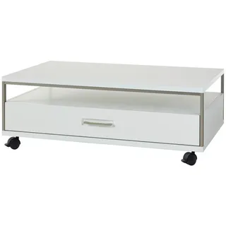 Livetastic Couchtisch , Silberfarben, Weiß , Metall , 1 Schubladen , rechteckig , 70x40x115 cm , Wohnzimmer, Wohnzimmertische, Couchtische, Couchtische eckig