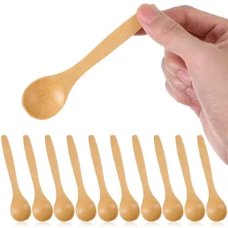 Shimmeroo 10 Stück Holzlöffel Bambus Gewürzlöffel Klein Löffel für Gewürze, Honig, Eiscreme, Kaffee, Heiße Schokolade (13 x 3 cm)