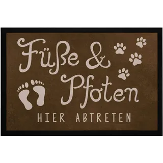 MoonWorks® Fußmatte Füße und Pfoten Hier abtreten Spruch lustig Hund Katze Haustier-Besitzer rutschfest & waschbar Pfote 2 schwarz 60x40cm