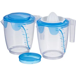 MiraHome Messbecher Set 2-teilig – 1,5L mit Deckel und Rührloch, inkl. Zitruspresse – hochwertiges Litermaß für Küche – präzises Messbecher mit 1L - 1,5L Skala – Austrian Quality