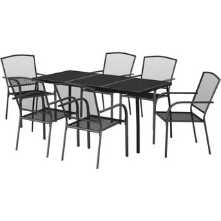 vidaXL Garten Essgruppe 5tlg. Anthrazit Stahl, Tisch + 4 Stapelstühle - Grau