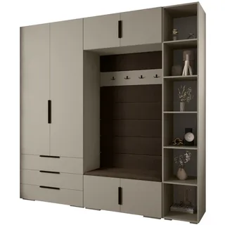 Abiks Möbel Garderoben-Set 236,7/240/47 , Kaschmir, Braun, Schwarz , Metall , Nachbildung , 13 Fächer , 240x236.7x47 cm , Garderobe, Garderoben-Sets & Garderoben-Serien, Garderoben-Sets