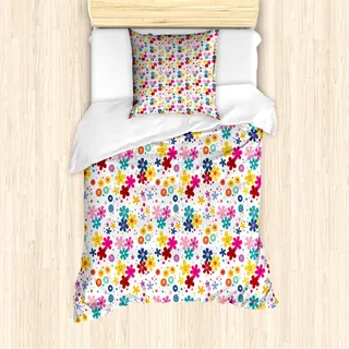 ABAKUHAUS Blumen Mantele, Faces Punkte und Kreise, Milbensicher Allergiker geeignet mit Kissenbezügen, 135 cm x 200 cm - 80 x 80 cm, Mehrfarbig