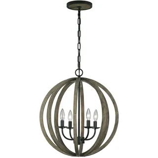 Elstead Lighting Hängeleuchte , Schwarz, Eichefarben , Holz , Eiche , Kugel , 74 cm , Grüner Punkt, RoHS , Lampen & Leuchten, Leuchtenserien