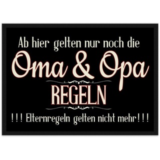 PR Print Royal Fußmatte mit Spruch - Oma & Opa Regeln - Fußabtreter als Geschenkidee für die Großeltern - rutschfest, 75 x 50 cm