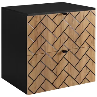 RODAN | Waschbeckunterschrank 60 cm - Braun Matt - Badezimmerschränke - Badmöbel - Waschbecken Unterschränke - Schwarze Arbeitsplatte - Braun