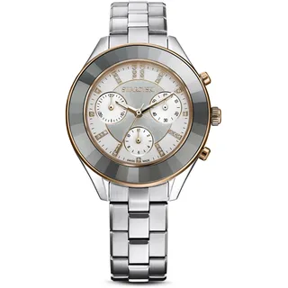 Swarovski Octea Lux Sport Uhr, Edelstahl Damenuhr mit Rosé Vergoldetem Gehäuse und rotem Zifferblatt, Swarovski Kristallen und Metallarmband