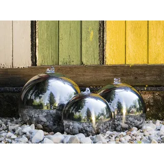 Köhko® Gartenbrunnen 21002 (20, 24 und 29 cm) 3er Kugelbrunnen-Set aus Edelstahl mit LED-Beleuchtung