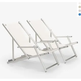 2er Set Strandliegen Liegestühle Sonnenliegen mit Armlehnen aus Aluminium Riccione Gold Lux - Weiß - Weiß