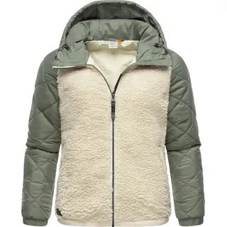 Ragwear Sweatjacke »Outdoorjacke Leeloo«, Damen Übergangsjacke aus Teddy-Kunstfell mit gesteppten Ärmeln, beige