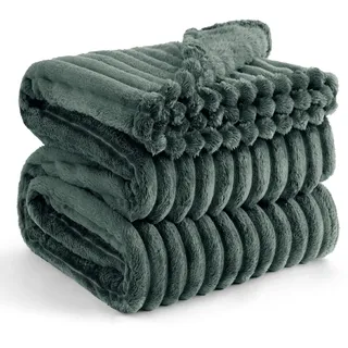 BEDSURE kuscheldecke 220x240 - Tagesdecke, Wolldecke & Fleecedecke, Sofadecke, Weiche Warme Grobe Korddecke für Zimmer Deko, Wohn- & Kuscheldecken, Große Decke, Dunkelgrün, 220 x 240 cm