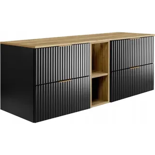 Rodan | Waschbeckenunterschrank - 140/57/46 cm B/H/T - Schwarz Matt - Badmöbel, Waschtisch, Badezimmerschränk | Regal, Arbeitsplatte - Braun - Schwarz