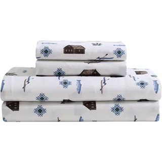 Beatrice Home Fashions Cozy Cabin 4-teiliges Queen-Bettwäsche-Set aus Mikrofaser mit tiefen Taschen, rustikales Patchwork, kariert, Hirsch, Lake Day